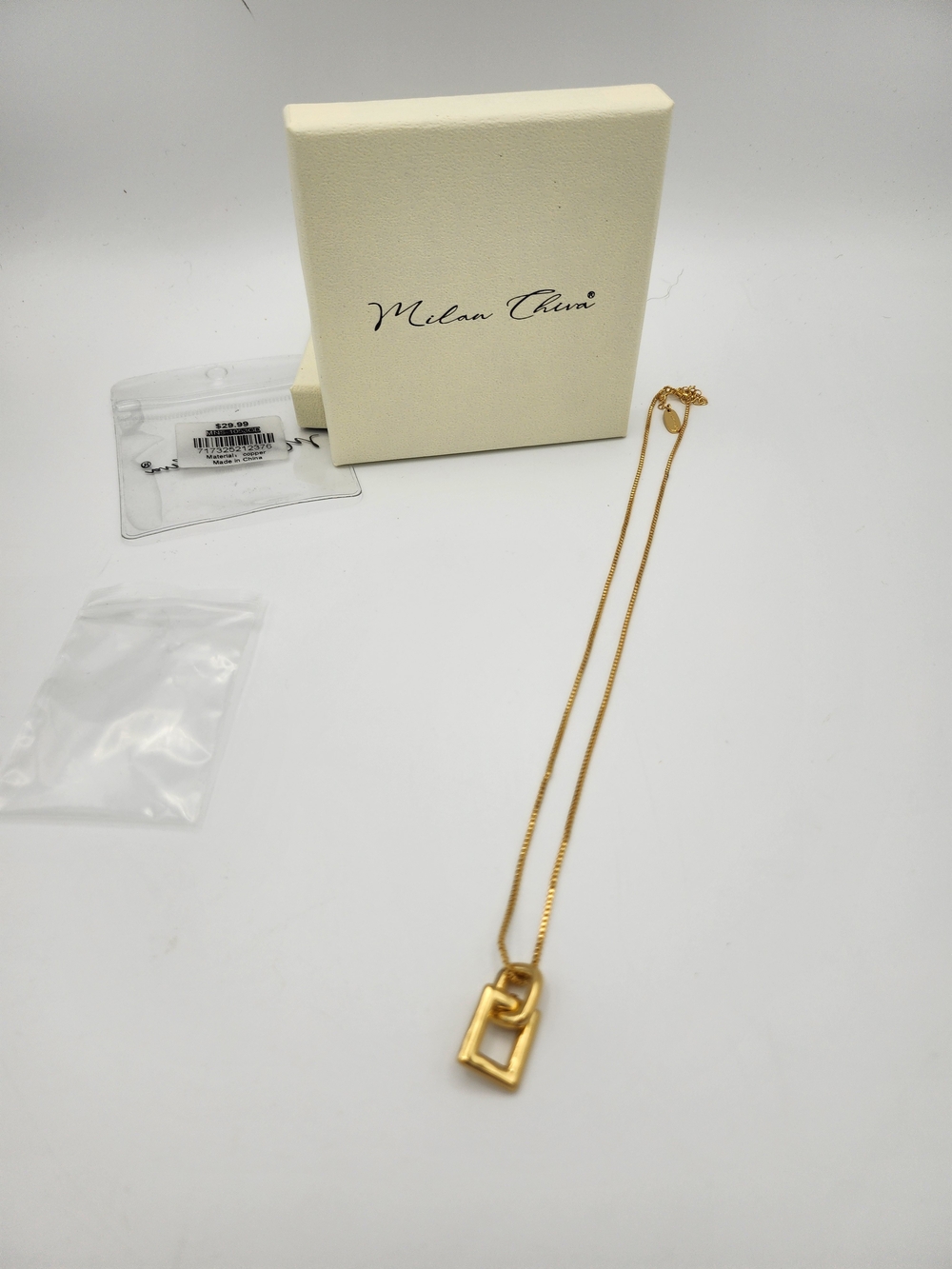 Milan Chiva Gold Link Pendant Necklace / NIB